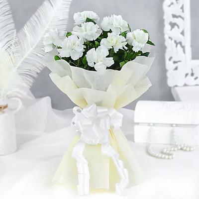 8 White Carnations Bouquet Small