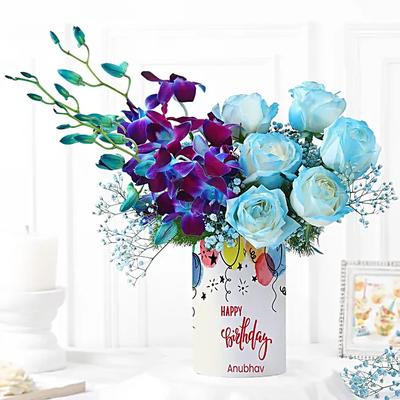 Bedazzled Orchids N Roses Vase Arrangement