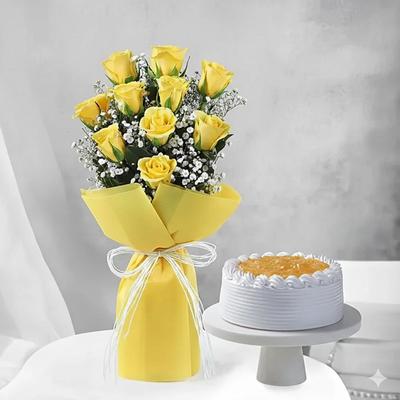 Brighten Up The Day Roses Bouquet Pineapple Cake