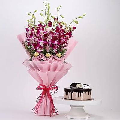 Chocolaty Orchids Bouquet Chocolate Cake