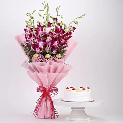 Chocolaty Orchids Bouquet Pineapple Cake