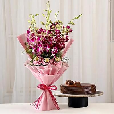 Chocolaty Orchids Bouquet Truffle Cake