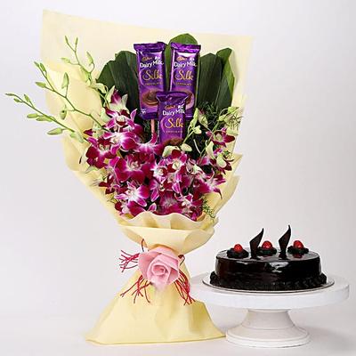 Dairy Milk Orchids With Truffle Cake
