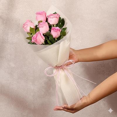 Delicate Love 6 Pink Roses Bunch
