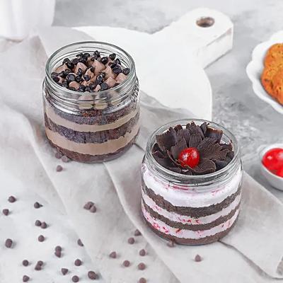 Decadent Duo of Choco Chip N Black Forest Jar Cakes