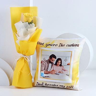 Fathers Day Cushion and Yellow Rose Gift