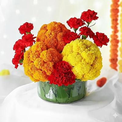 Festive Bliss Mixed Flowers Thali Vase