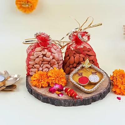 Ganesha Blessings Pooja Thali N Premium Dryfruits Potli
