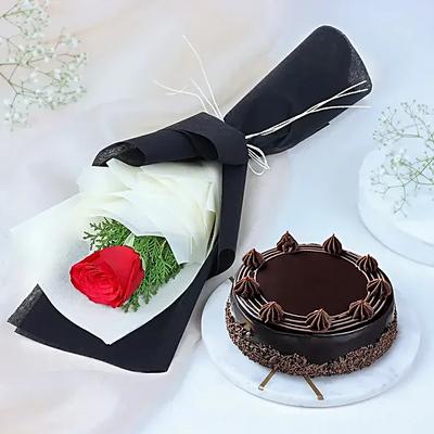 Mesmerising Red Rose N Cake Gift
