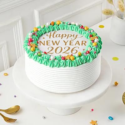 New Year 2026 Butterscotch Photo Cake