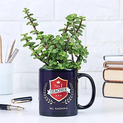 No 1 Teacher Jade Plant Mug