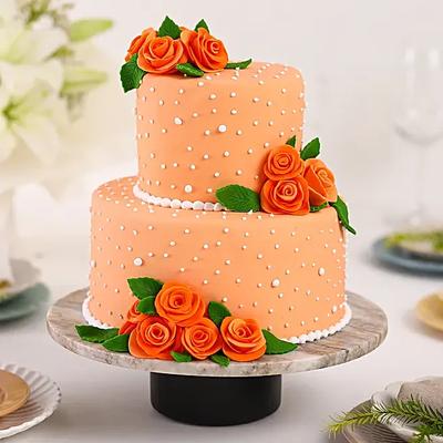 Peach Roses Truffle 2 Tier Cake