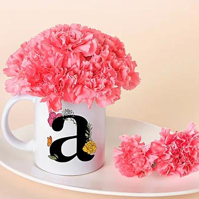 Personalised Initial Mug with Pink Carnations