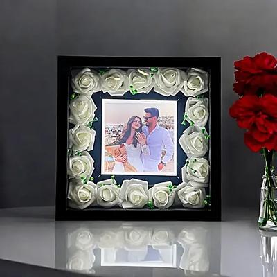 Personalised Photo Frame Lamp with White Roses