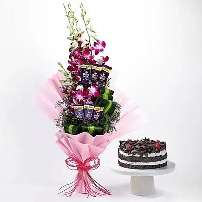 Purple Orchids Posy Black Forest Cake