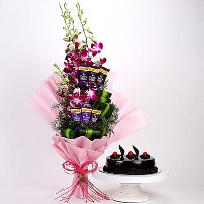Purple Orchids Posy Truffle Cake