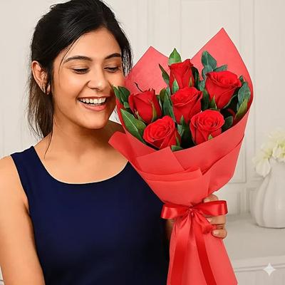 Vivid Love 6 Red Roses Bouquet